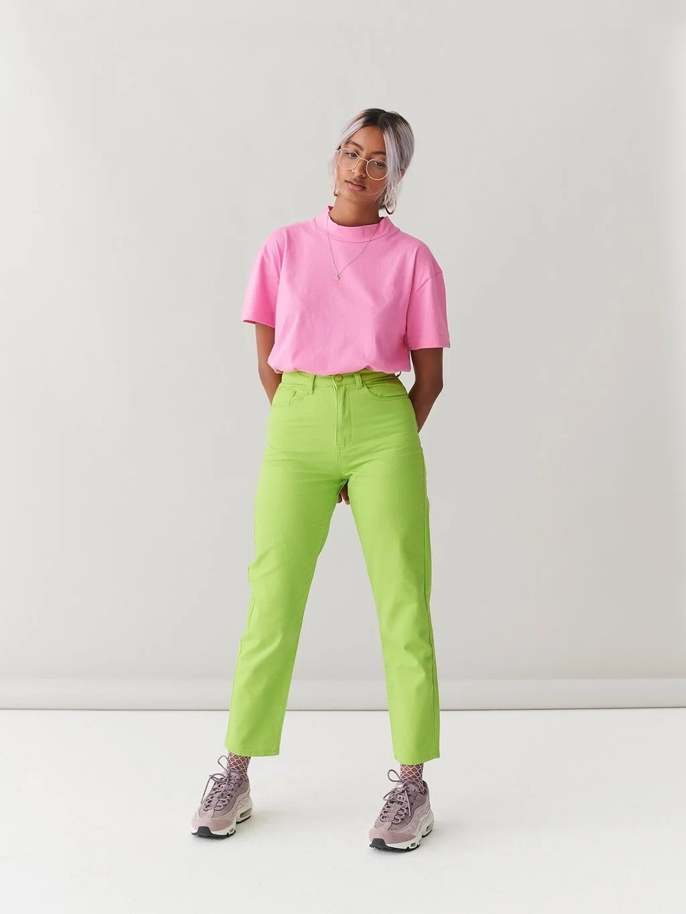 Lazy Oaf LO Mom Jeans Denim 100% Cotton Lime Green Neon 26 NEW NWT Colorful